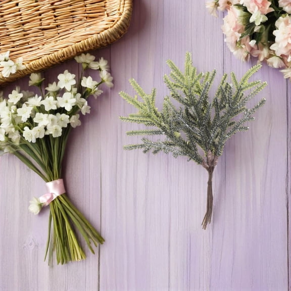 LOLIPPYY 60Pcs Small Artificial Pine Twig Picks with Realistic Needles for Festive Decorations