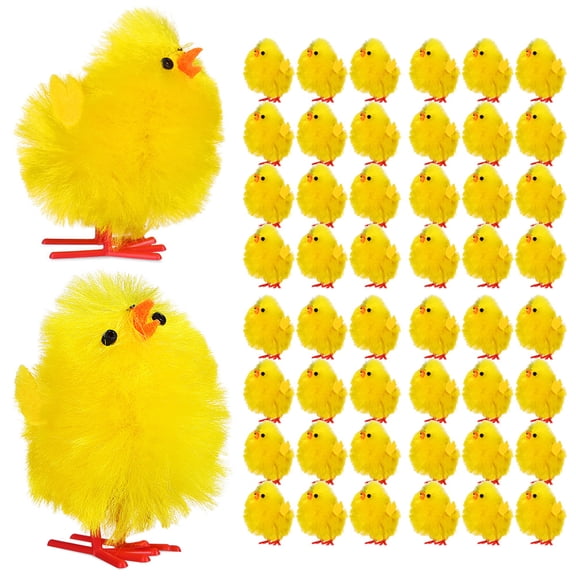 LOLIPPYY 60pcs Mini Plush Chicken Figures, Plastic Mini Chick Figurines Easter Decor, Small Chick Statue Set