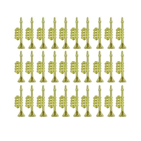 LOLIPPYY 60pcs Miniature Trumpet Ornaments, Christmas Musical Instrument Decorations for Tree, Plastic Gold Trumpet Horns for Holiday Craft Supplies