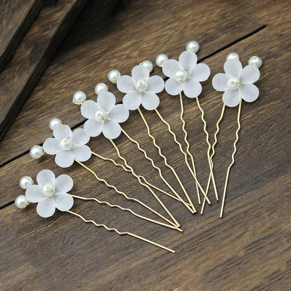 LOLIPPYY 6-Piece White Hair Chopsticks Set, Stylish Hair Jewelry Accessories to Secure Hair for Women on Special Occasions