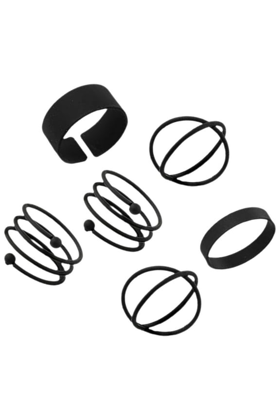 6Pcs Adjustable Black Alloy Rings Decorative Knuckle Rings for Festival Parties