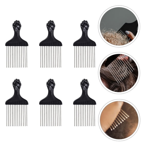 LOLIPPYY 6Pcs Afro Combs Steel Hair Styling Tools with ABS Plastic Handle Black for Daily Use