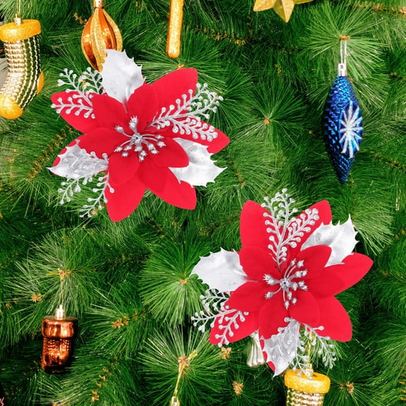 LOLIPPYY 6-Pack Red Artificial Christmas Flower Clips with Reusable Floral Brooch Design for Holiday and Festive Decoration