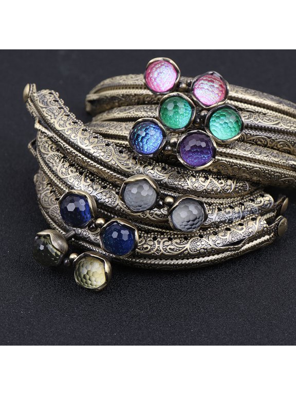 Elegant Metal Clutch Frame with Coral Beads for Bag Crafting 6Pcs