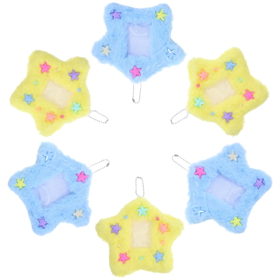 LOLIPPYY 6Pcs Assorted Color Plush Card Holder Keychain with Star Design for Photo Id Badge Protection