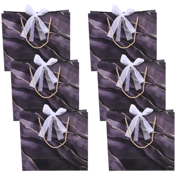 LOLIPPYY 6Pcs Black Marble Print Party Favor Bags with Satin Ribbon for Birthday and Holiday Presents