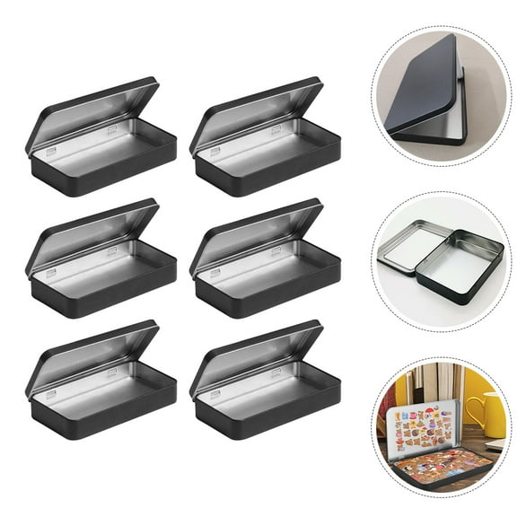 LOLIPPYY 6Pcs Black Metal Storage Boxes with Lids Compact Durable Small Containers for Organizing and Craft Storage