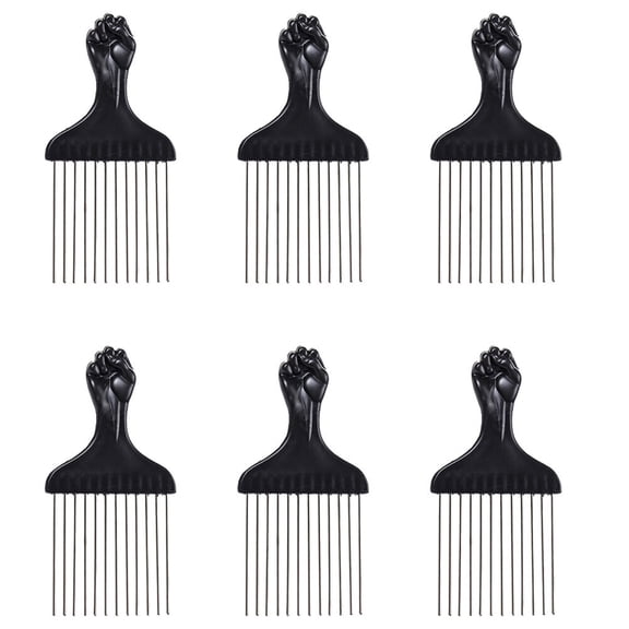 LOLIPPYY 6Pcs Black Steel Afro Combs Hair Styling Tools with Lightweight ABS Plastic Handle for Braids and Curls