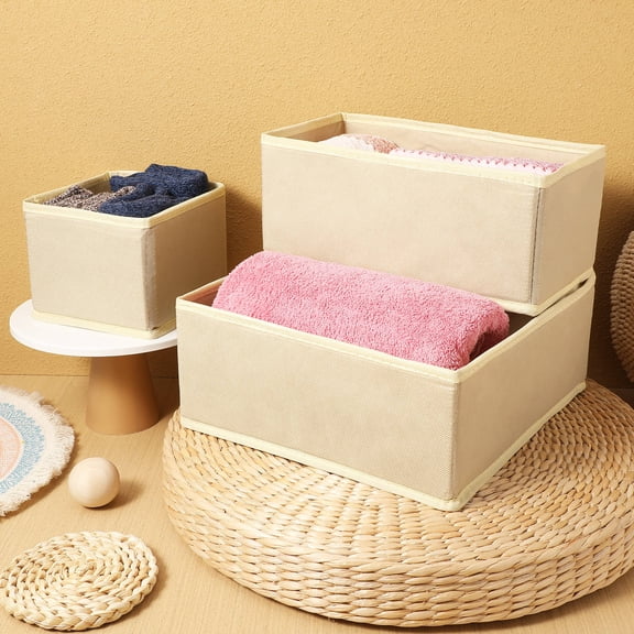 LOLIPPYY 6Pcs Breathable Beige Wardrobe Storage Organiser for Home Clothes Underwear and Sock Organisation