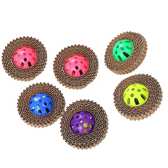 LOLIPPYY 6Pcs Cat Scratchers With Random Color Plastic Bell Ball For Pet Owners Indoor Play