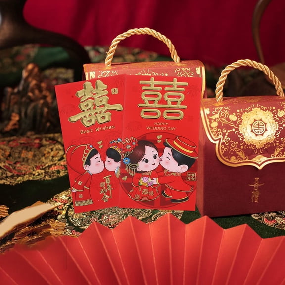 LOLIPPYY 6Pcs Chinese Style Wedding Money Envelopes Paper Red Packets with Cute and Festive Decoration
