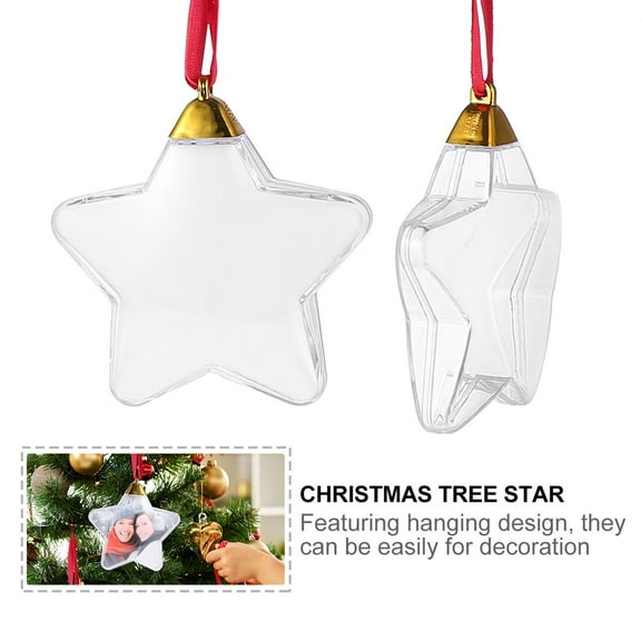 LOLIPPYY 6-Pack Star Shaped Christmas Photo Frame Ornaments, Clear Hanging Holiday Photo Display Decor