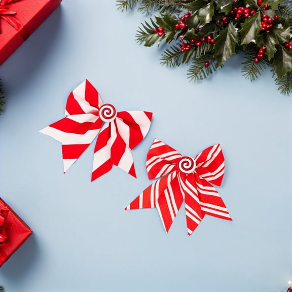 LOLIPPYY 6Pcs Christmas Wreath Bow Red and White Striped Peppermint Ribbon for Tree Garland and Door Decor