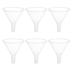 LOLIPPYY Set of 6 Clear Plastic Funnels for Liquid Transfer, Cone-Shaped Laboratory Tools for Precise Pouring