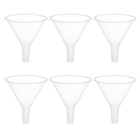 LOLIPPYY Set of 6 Clear Plastic Funnels for Liquid Transfer, Cone-Shaped Laboratory Tools for Precise Pouring