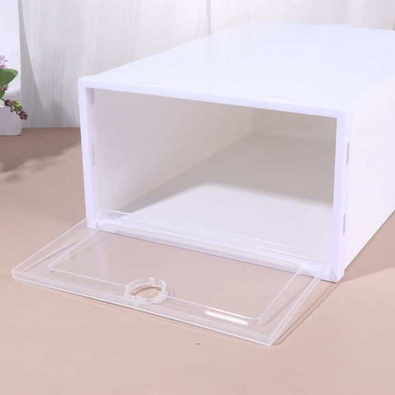 LOLIPPYY 6Pcs Clear Shoe Organizer Boxes with White PP Frame for Sneakers Boots and Slippers