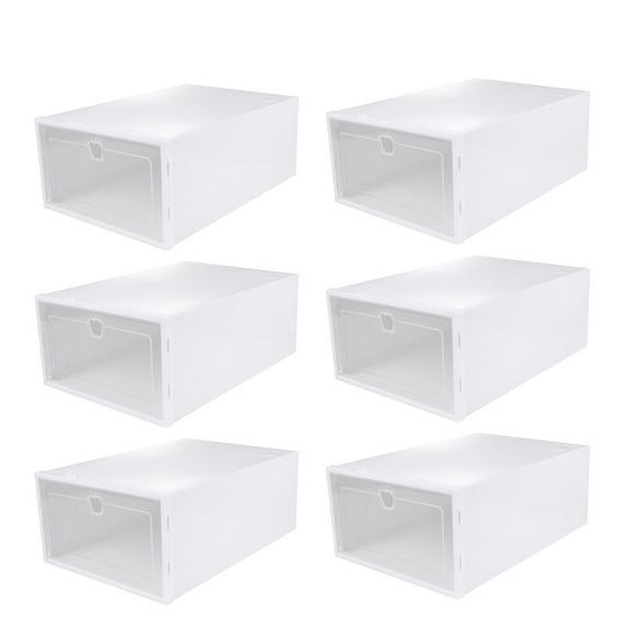 LOLIPPYY 6Pcs Clear Shoes Storage Organizer Box White PP Material Stackable Case for Sneakers and Slippers