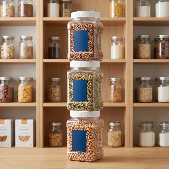 LOLIPPYY 6Pcs Clear Square Plastic Storage Jar with Lid Easy Grip Handle Kitchen Pantry Container
