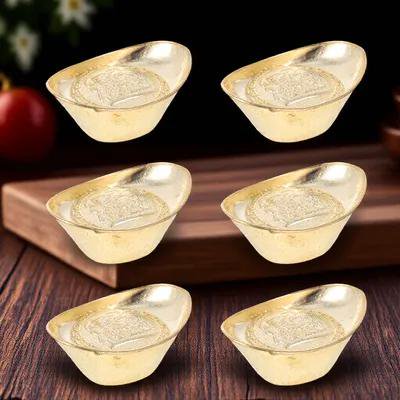 LOLIPPYY 6Pcs Copper Golden Ingot Decoration for Desktop with Practical Stable Base