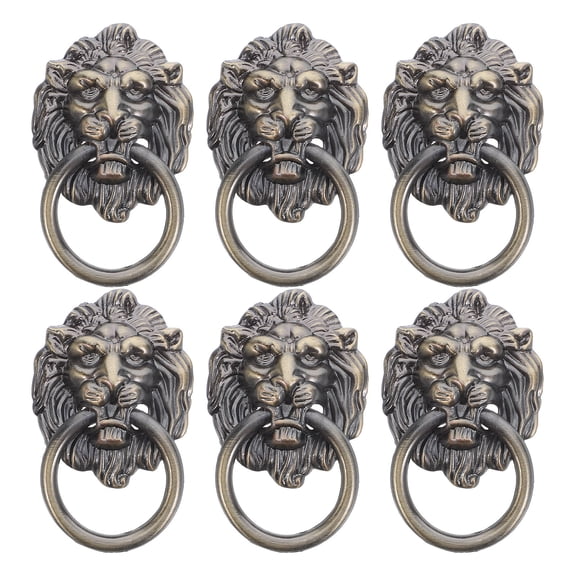 LOLIPPYY Set of 6 Black Bronze Lion Cabinet Pulls for Antique Style Furniture Decoration