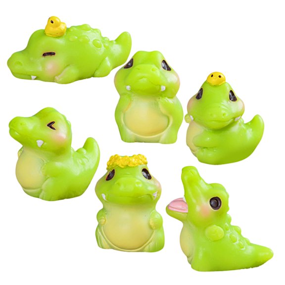 LOLIPPYY 6Pcs Decorative Mini Alligator Figurine Green Resin for Home Decoration Whimsical Terrariums