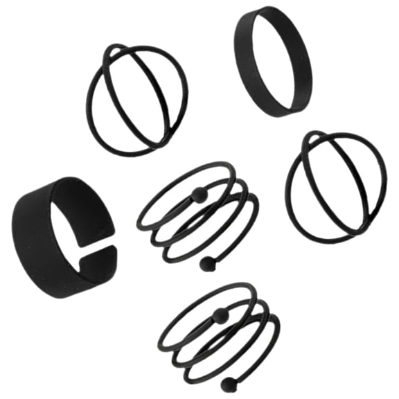 LOLIPPYY 6Pcs Durable Black Alloy Rings for Decoration Hip Hop Style Adjustable Rings