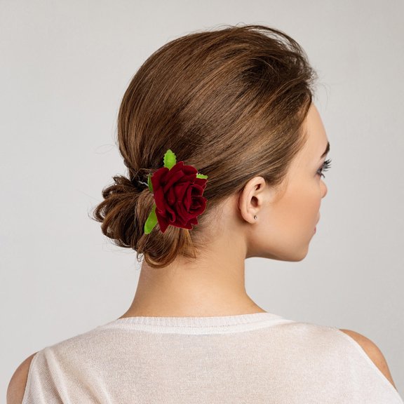 LOLIPPYY 6Pcs Fabric Red Rose Hair Forks Bridal Hair Accessories for Weddings and Honeymoon