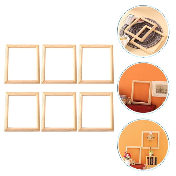 LOLIPPYY 6Pcs Family Photo Frame Miniature Wooden Photo Frames Khaki Rectangular Indoor Decoration for Doll House