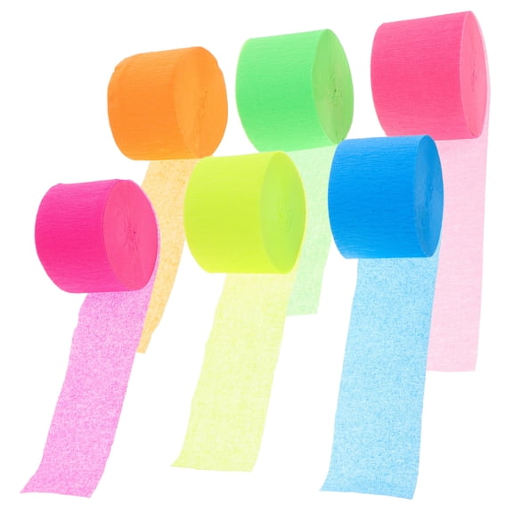 LOLIPPYY 6Pcs Fluorescent Crepe Paper Rolls Party Streamers for Wedding Birthday Decorations