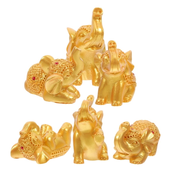 LOLIPPYY 6Pcs Golden Resin Elephant Decor for Living Room Feng Shui Figurines with Intricate Detailing