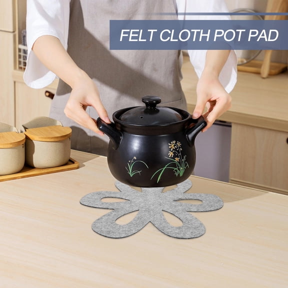 LOLIPPYY 6Pcs Grey Felt Cup Mats Flower Design Simple Placemat for Kitchen and Dining