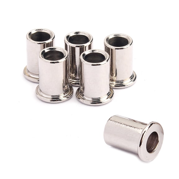 LOLIPPYY 6Pcs Guitar String Ferrules Silver Finish Perfect for String Through Mods