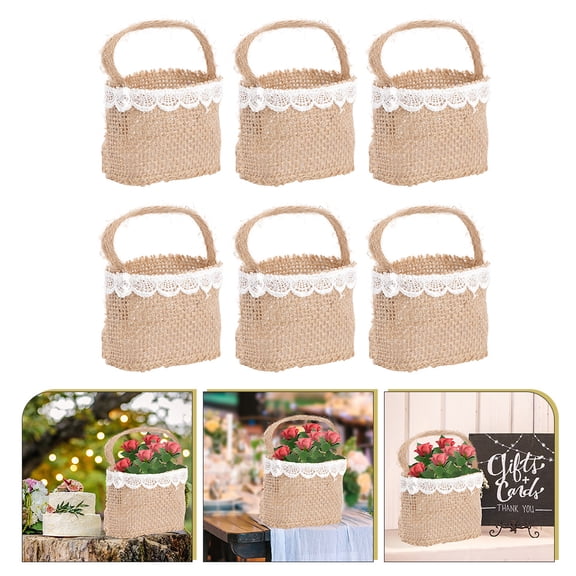 LOLIPPYY Set of 6 Handheld Burlap Linen Storage Baskets in Assorted Colors, Perfect for Flower Holders and Home Organization