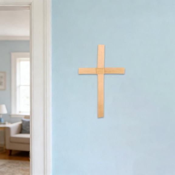 LOLIPPYY 6Pcs Handmade Beige Catholic Wall Cross Palm Sunday Crucifix Handwoven Prayer Cross Decor