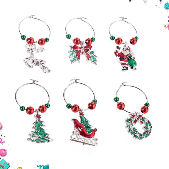 LOLIPPYY 6Pcs Holiday Glass Charms Cup Markers Assorted Color Metal Family Members Events Exchange