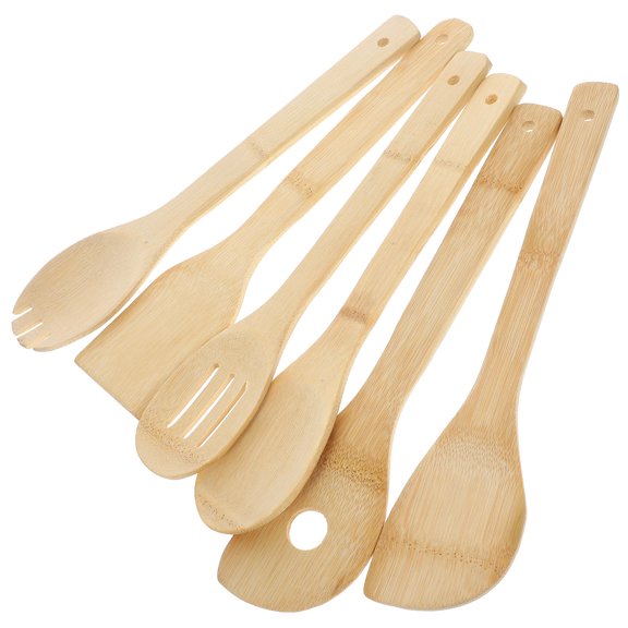 LOLIPPYY 6Pcs Kitchen Utensil Set Wood Light Brown for Serving Home Cooks
