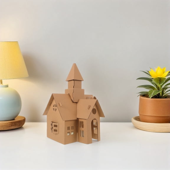 LOLIPPYY 6Pcs Portable DIY Cardboard House Kit Khaki for Family Creative Projects and Crafting