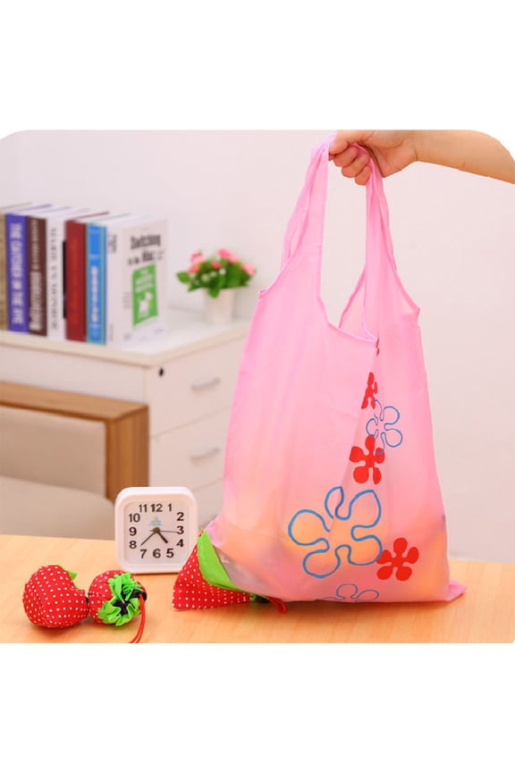 6-Pack Foldable Portable Shopping Bags with Strawberry Design for Daily Use and Convenient Storage