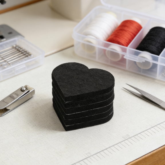 LOLIPPYY 6Pcs Pre Cut Black Felt Heart Sheets for DIY Crafts Sewing Valentine Decor and Scrapbooking