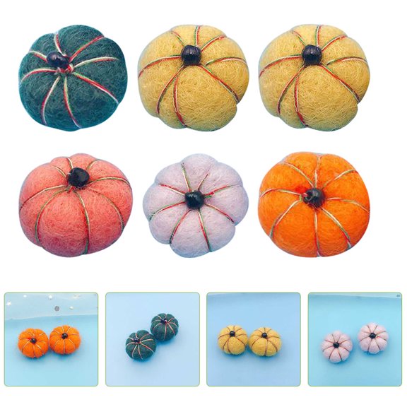 LOLIPPYY Wool Felt Pumpkin Ornaments Assorted Colors DIY Headdress and Brooch Decor 6Pcs