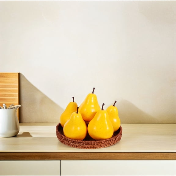 LOLIPPYY 6-Pack Realistic Yellow Artificial Pears Faux Fruit for Home Kitchen Table Decor and Display