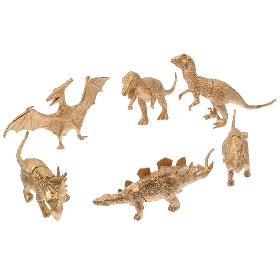 LOLIPPYY Set of 6 Realistic Dinosaur Plastic Figurines, Golden Color for Dinosaur Party Decorations and Birthday
