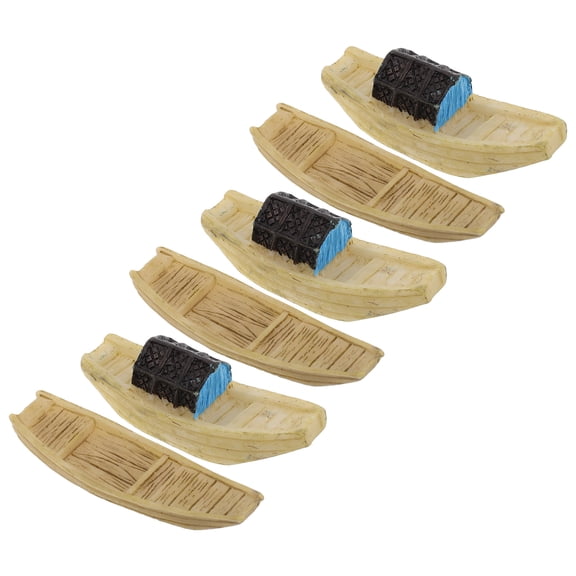 LOLIPPYY 6 Pieces Realistic Small Resin Boat Miniatures in Dark Brown for Landscape and Craft Projects