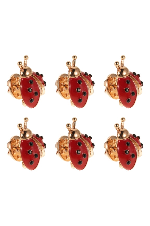6Pcs Red Alloy Ladybug Brooch Pins Decorative Lapel Pins for Clothes Scarf Hat