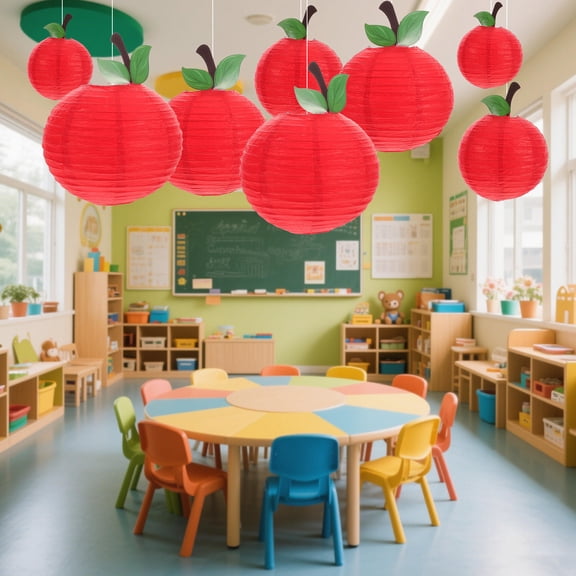 LOLIPPYY 6Pcs Red Apple Hanging Lanterns Paper Decor for Back to School and Fruit Themed Party Ambiance