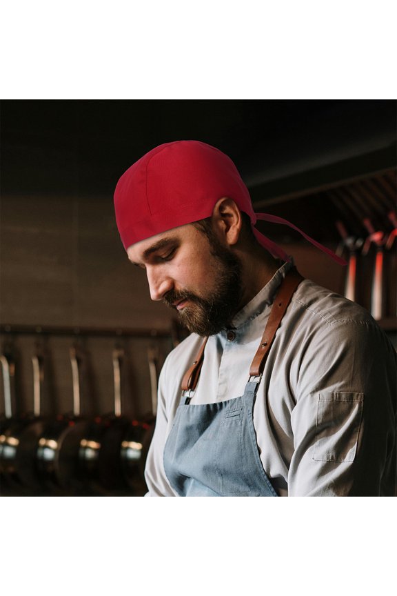 6Pcs Red Chef Caps for Kitchen Adjustable Cotton Cooking Hats for Restaurant Staff