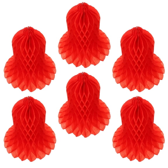 LOLIPPYY 6Pcs Red Honeycomb Paper Hanging Bells Decorative Party Honeycomb Decor Accents