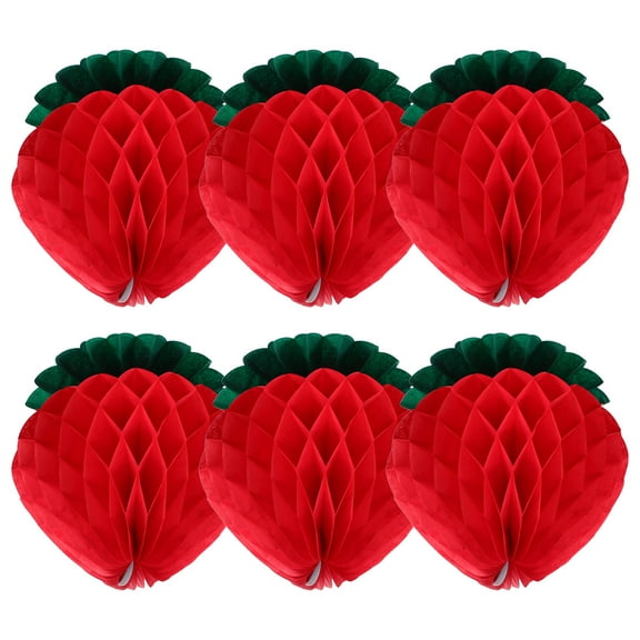 LOLIPPYY 6-Pack Red Paper Honeycomb Strawberry Spheres for Wedding Party Decor and Table Centerpieces