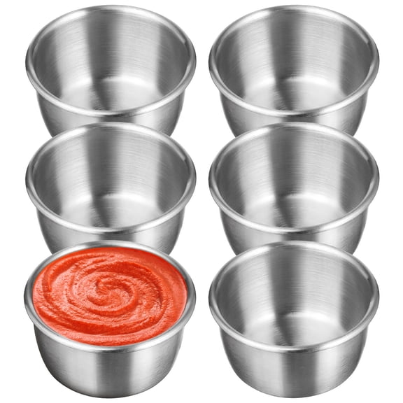 LOLIPPYY Set of 6 Reusable Stainless Steel Sauce Cups - Condiment Bowls for BBQ, Kitchen, and Indoor Use