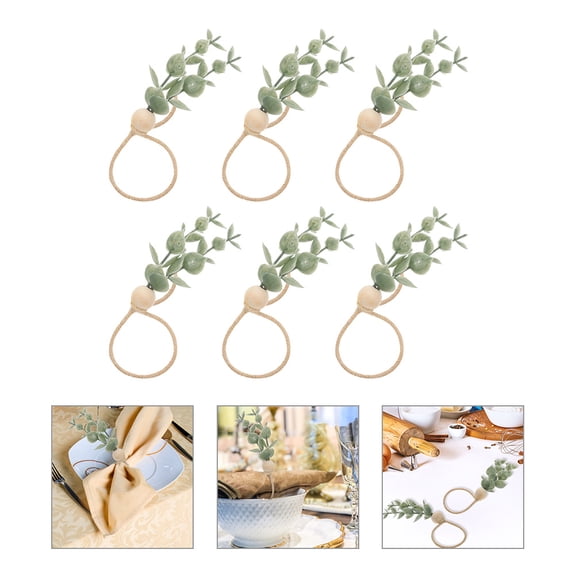 LOLIPPYY 6Pcs Rustic Napkin Rings with Wooden Beads for Weddings and New Year's Day
